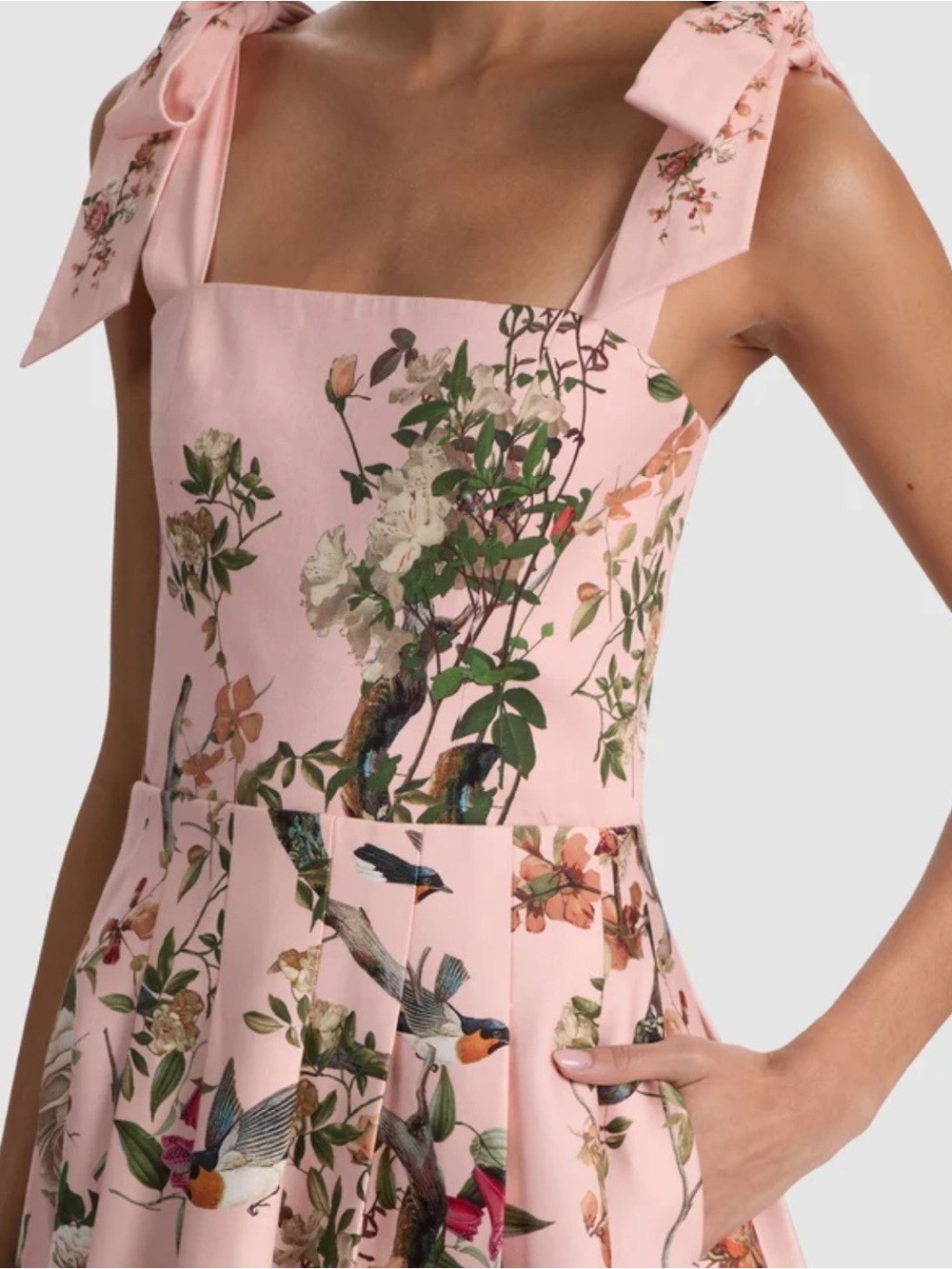 Alice + Olivia Pink Floral Midi Dress with Tie Shoulders - Picture 3 of 13